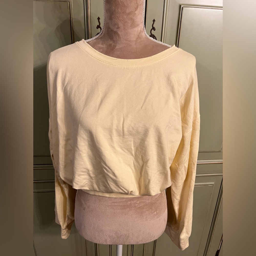 Falling Love- soft yellow, long sleeve crop top w/ banded waist.